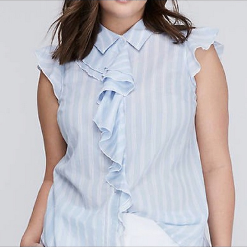 LANE BRYANT Sz 20 Striped Ruffle Blouse Button-up